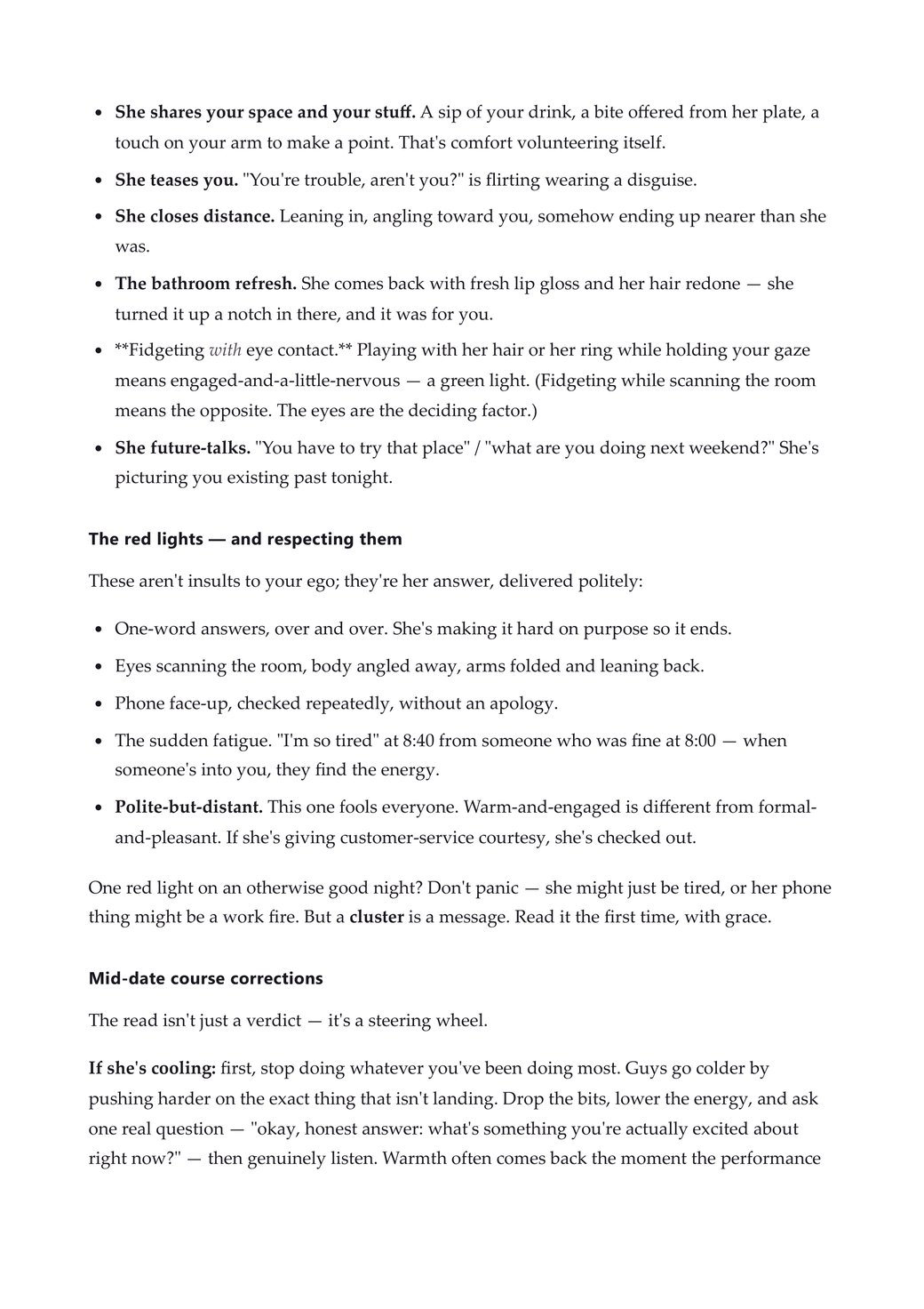 Interior page from The First Date Playbook: reading her signals
